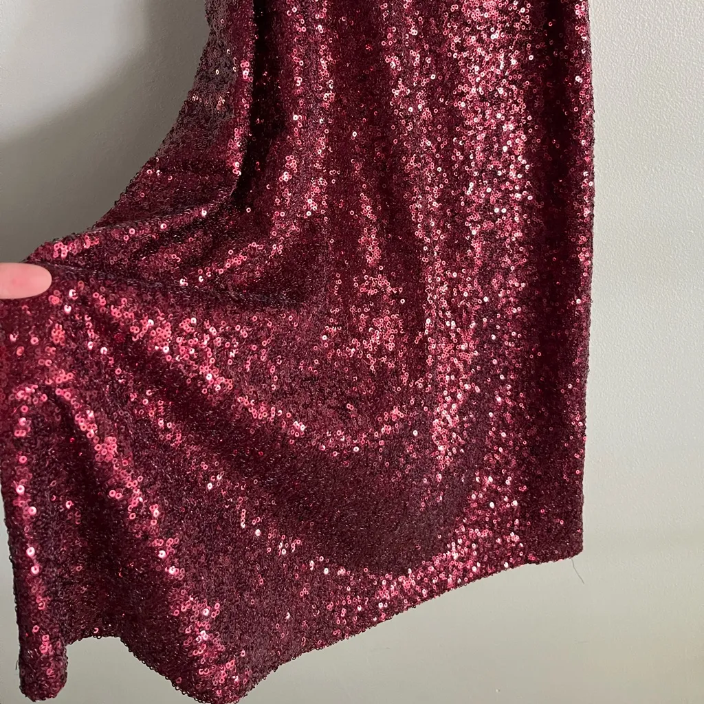 LUSH Burgundy sequin mini slip dress strappy back party holiday small - Image 4