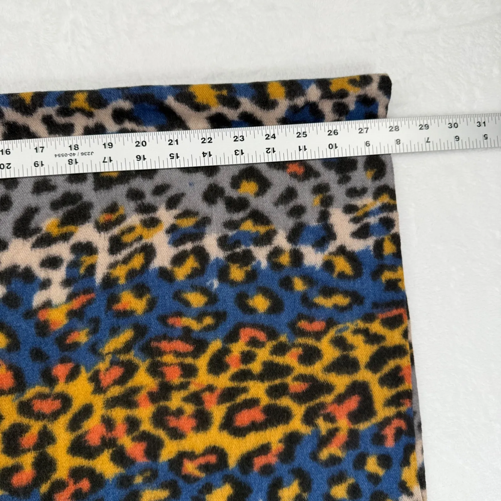 Sunnywind Leopard Print Scarf Blue Yellow Orange Fringe Soft Warm Accessory - Image 3