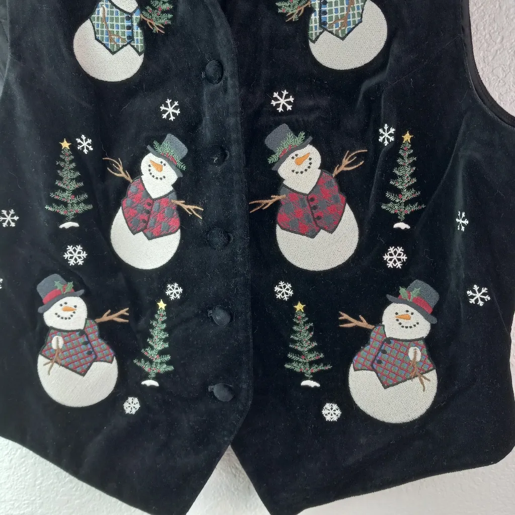Talbots M Snowman Christmas Vest in Black Velveteen - Image 3