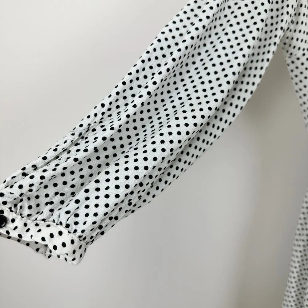 Zara Polka Dot Mini Wrap Romper White Black Ruffle Viscose Long Sleeve XS - Image 12