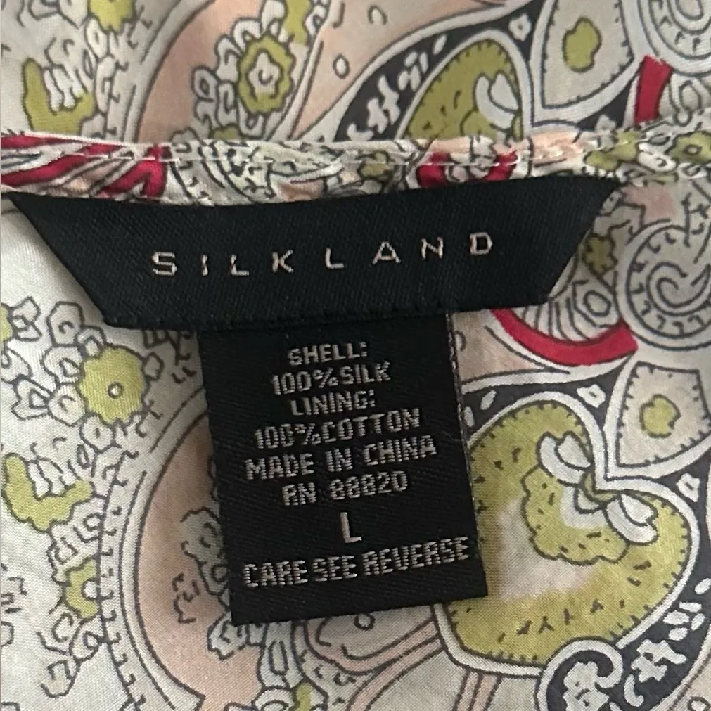 Silkland 100% Silk Floral paisley Wrap Sleeveless Top Sz L Asian Artsy Luxury Pink Size L - Image 3