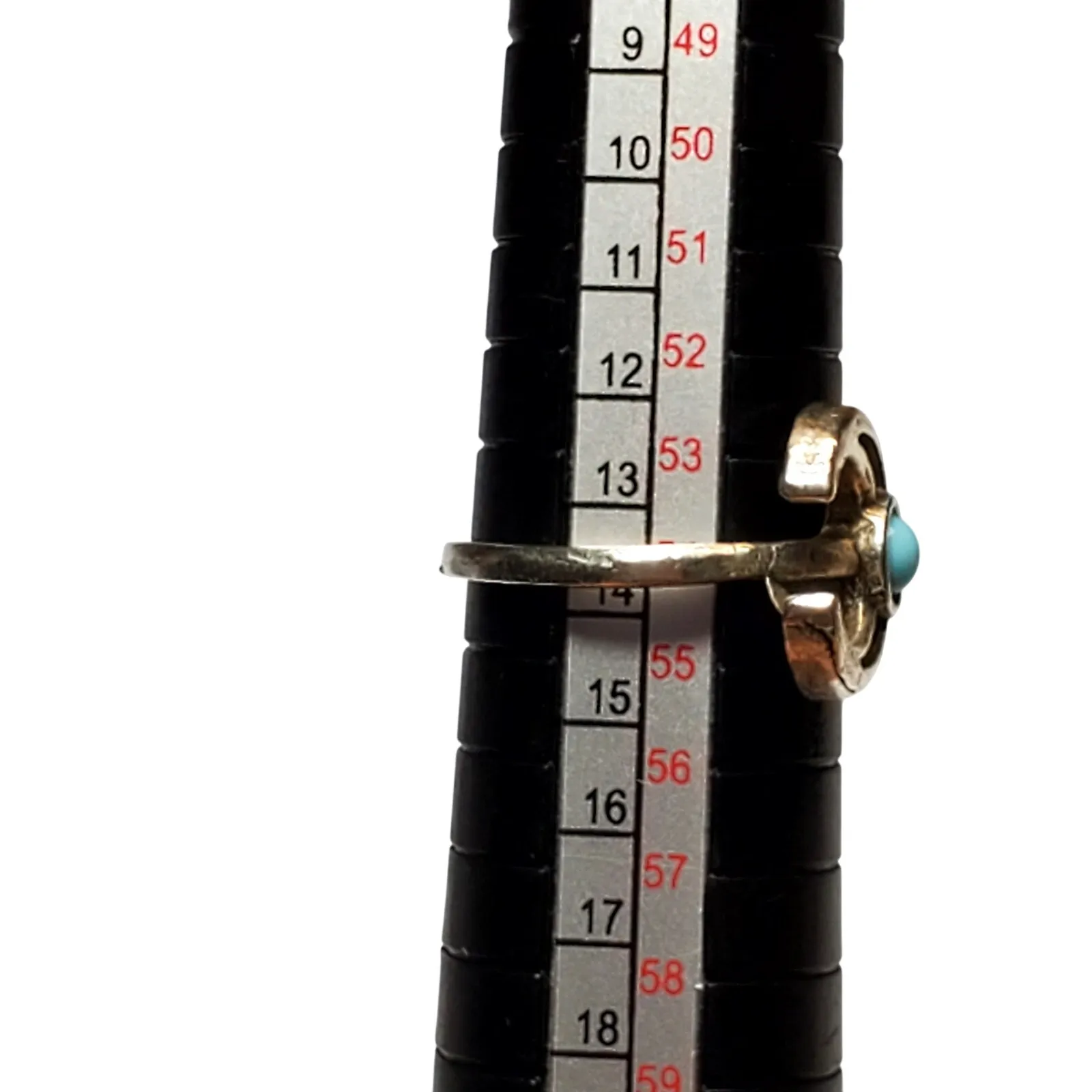 Silver Tone Double Crescent Moon Baby Blue Cabochon Sz 7 Unsigned - Image 2