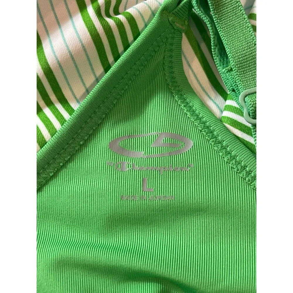 Champion Kelly Green Striped Racerback Spaghetti Strap Athletic Tank Top L - Image 6