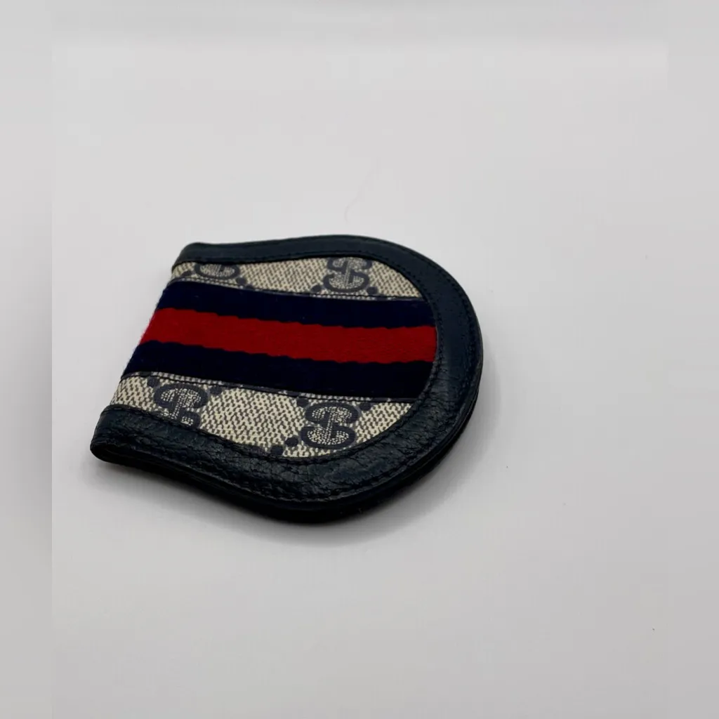 Gucci Coin Purse GG Coated Brown Canvas Web Navy & Red Stripe - Vintage - Image 10