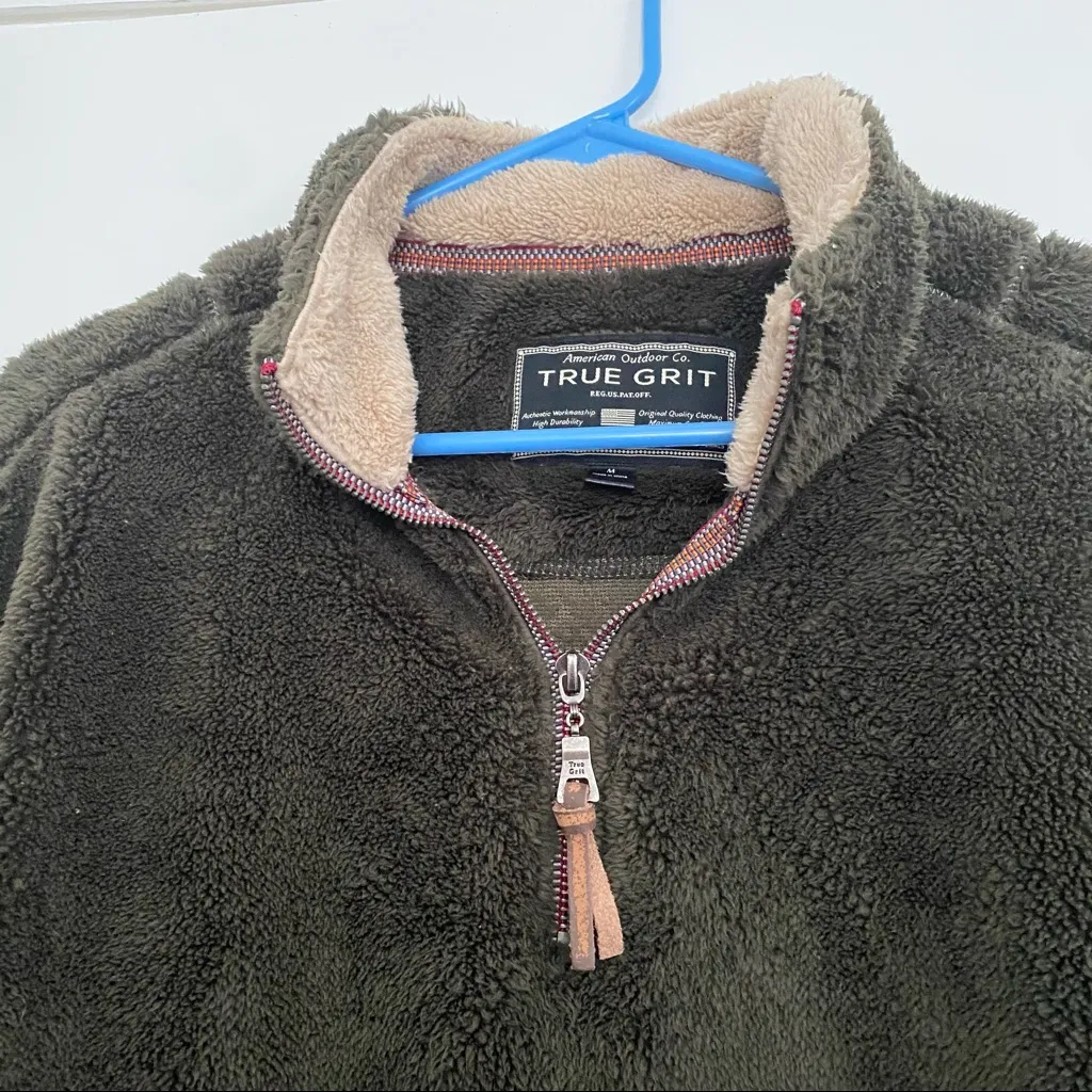 True Grit Pebble Pile Pullover 1/2 Zip in Vintage Olive Green - Image 2