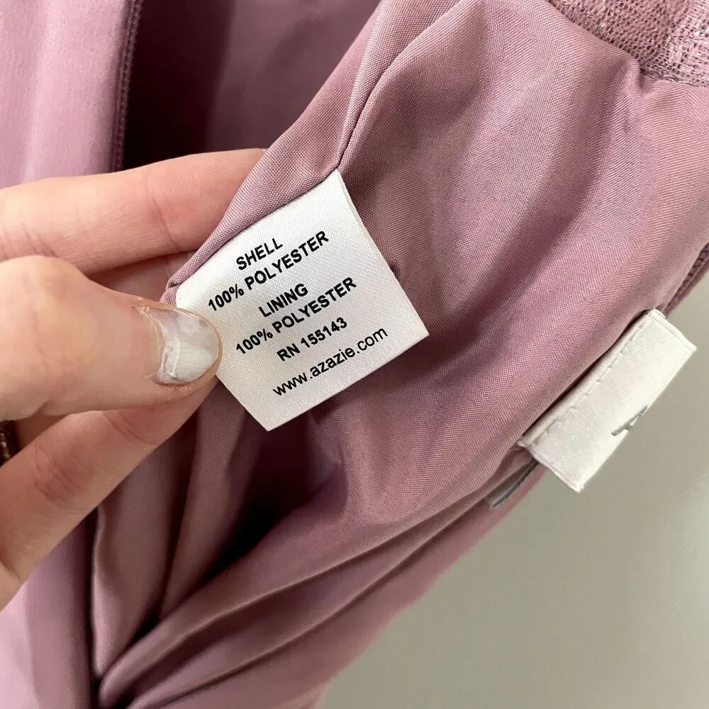 Azazie pink long formal dress lace prom bridesmaid size elegant v-neck A2 - Image 7