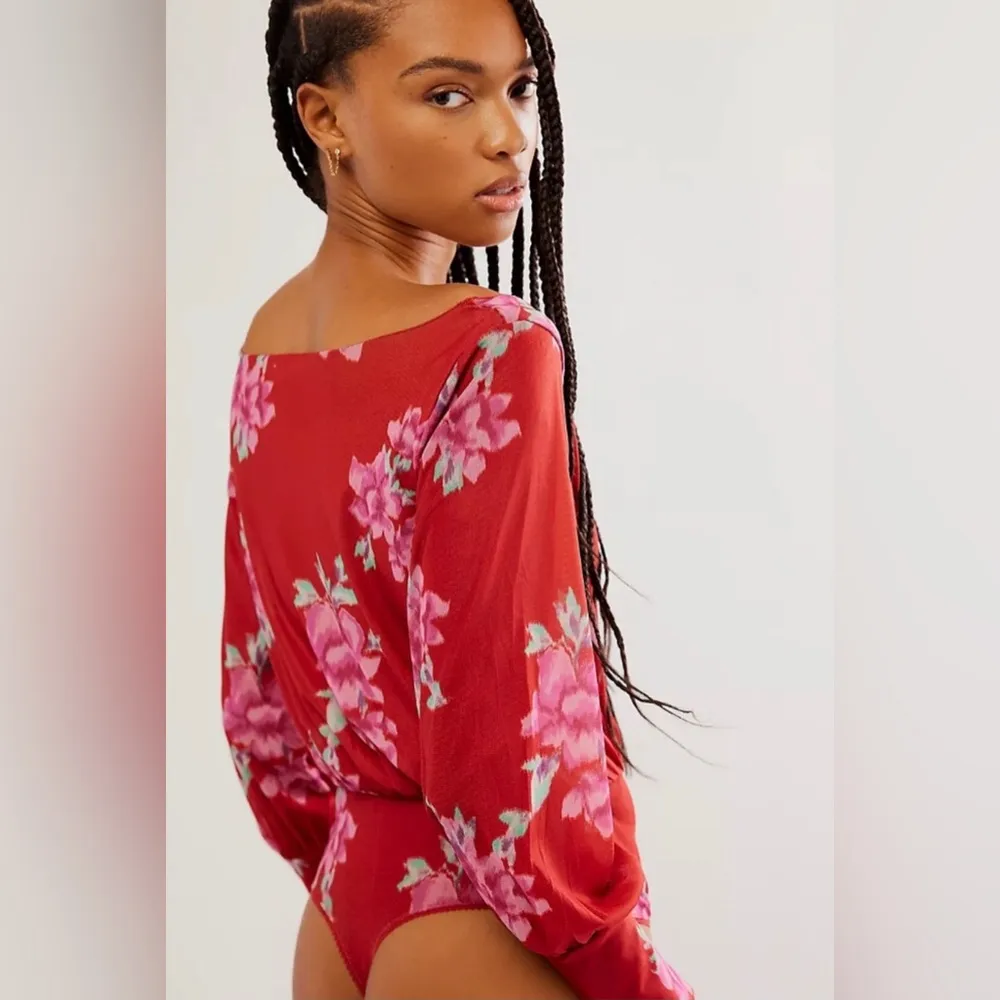 Free People‎ Intimately NWOT Undercover Printed Bodysuit Cherry Combo Top - Image 3