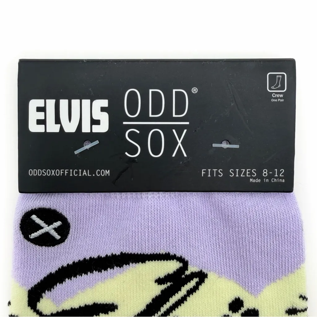Odd Sox Elvis Presley Crew Socks Mens Womens Music Fun Mod Gift Pastel Las Vegas Purple - Image 2