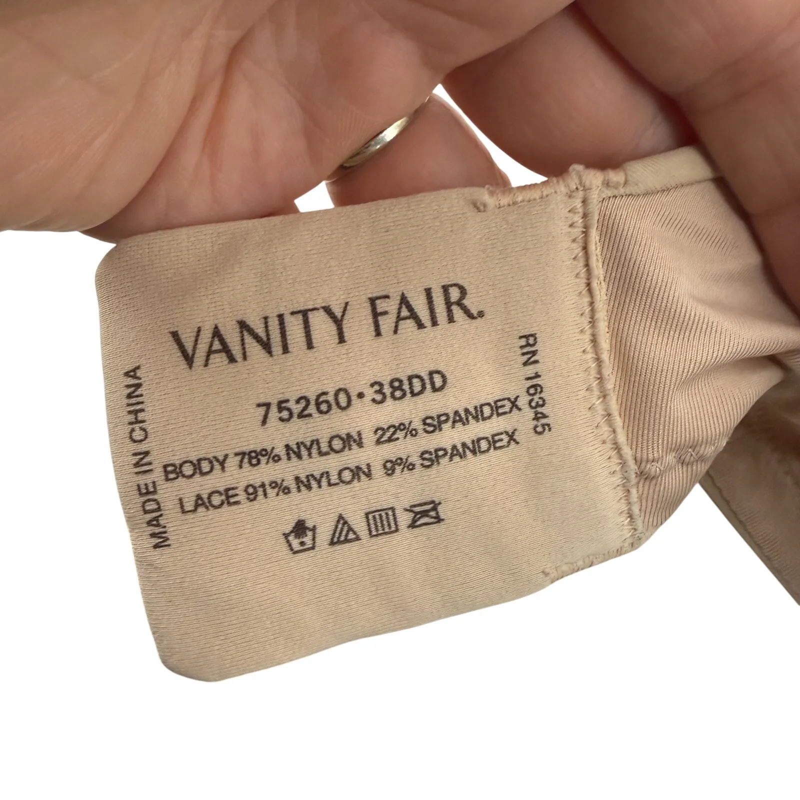 Vanity Fair Flattering Lift Bra 75260 Beige Contrast Cream Lace 38DD - Image 4