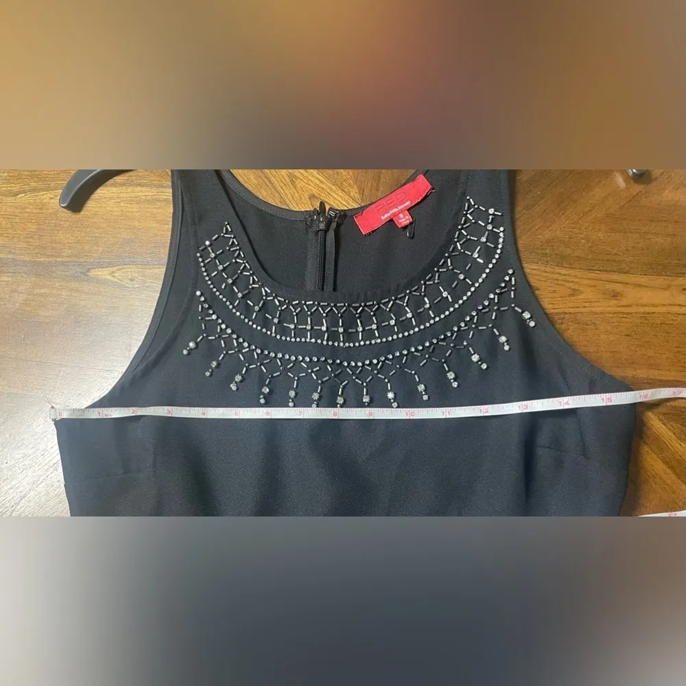 Red Saks Fifth Avenue black Romper with cutouts embellished neck Sz 6 - Image 9