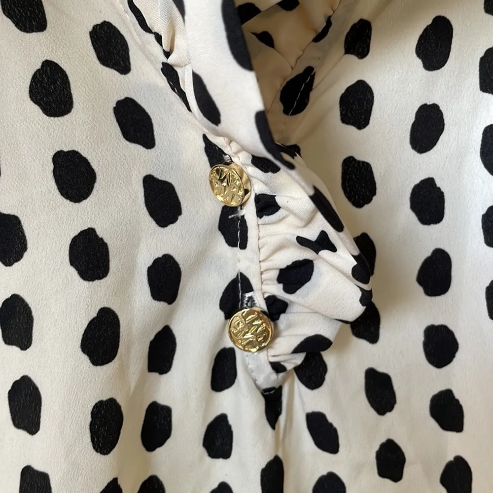 NWT Mud Pie Whitney ruffle pearl polka dot silky blouse - Image 5