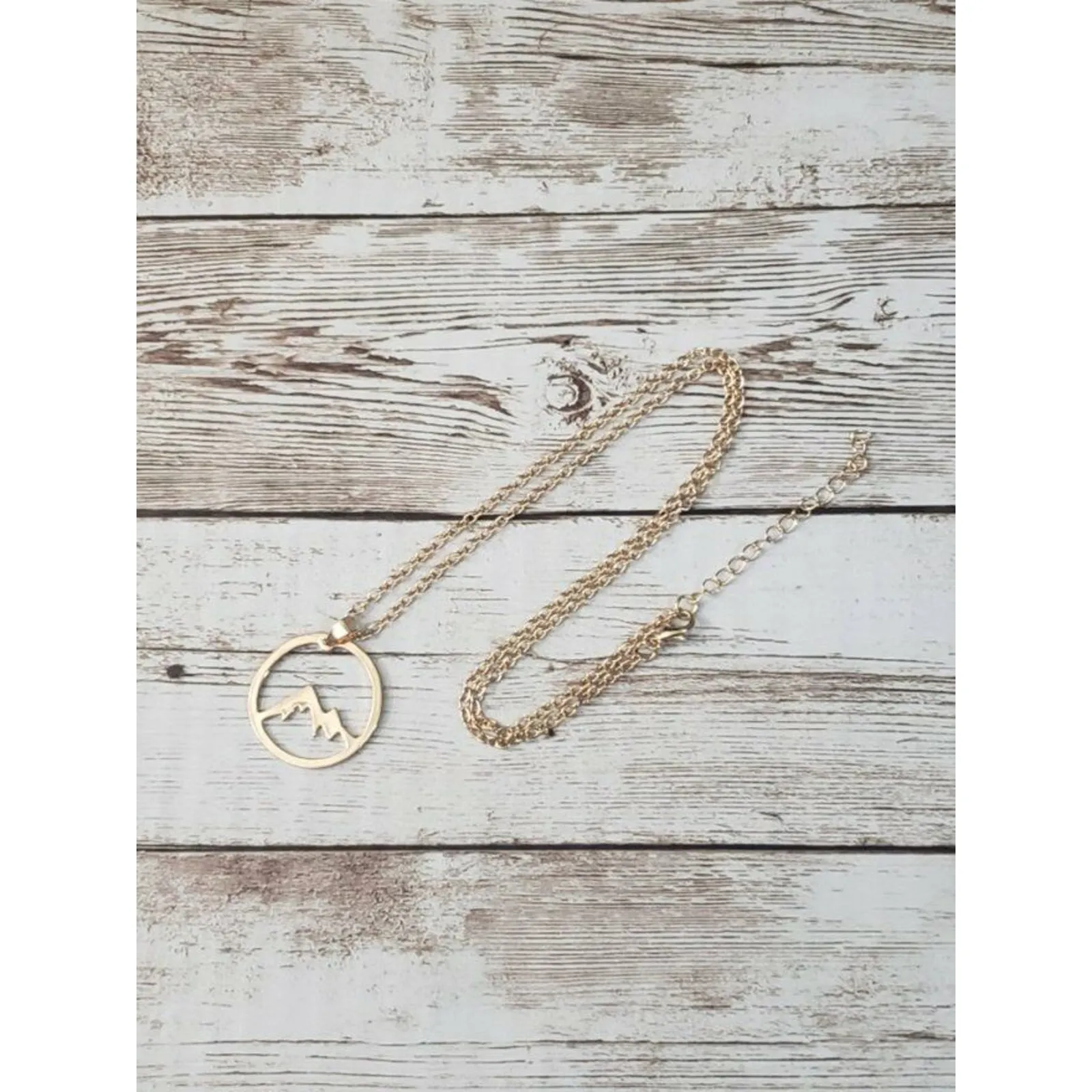 Mountain Outline Circle Charm Necklace Gold Tone - Image 2