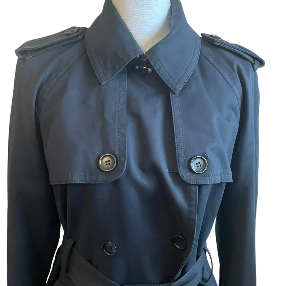 Club Monaco Women Belted Trench Coat L Navy Classic Trendy Minimal Chic Capsule‎ - Image 16