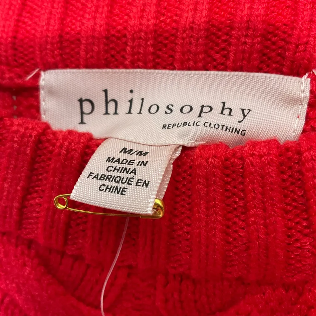 Philosophy Cable Knit Crew Neck Sweater in Red Apple, NWT - Image 3