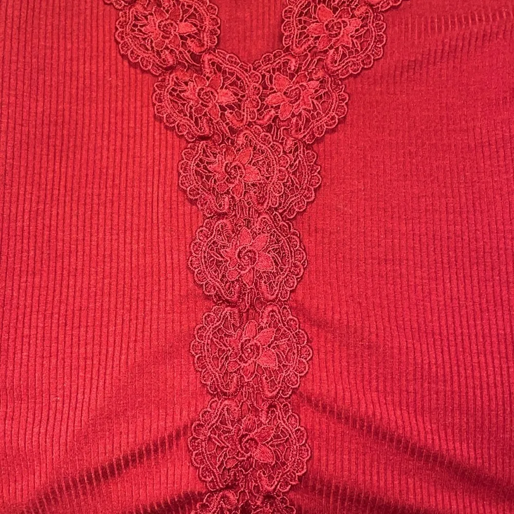 Blue Rain Long Sleeve Lace Bodysuit Women Small Lace Appliqué Ribbed Knit v-neck - Image 9