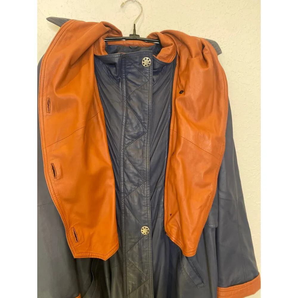 Vintage 1980’s Buttery Leather Jacket Brown & Navy by M. Bogner Sz Lg - Image 10