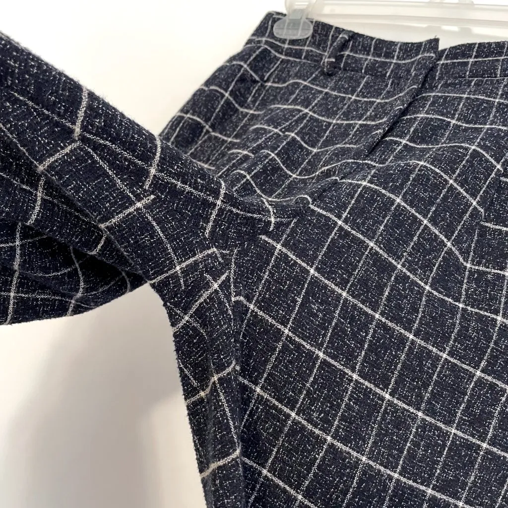 FRNCH PARIS Navy Blue Windowpane Grid Crop Cropped Tapered Leg Pants Trousers S - Image 13