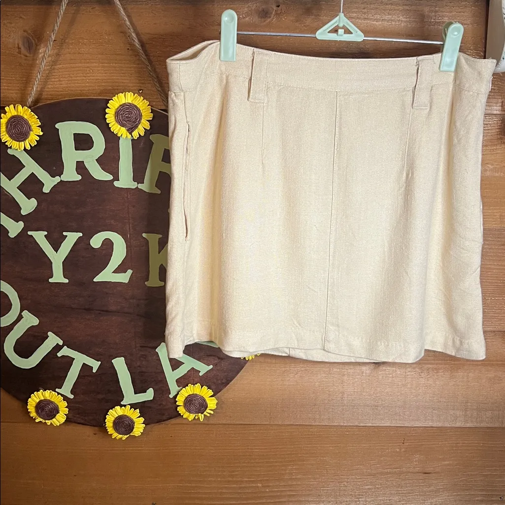 Free People Cant Blame Me Linen Tan Cream Mini Skirt Pockets Belted 10 - Image 4