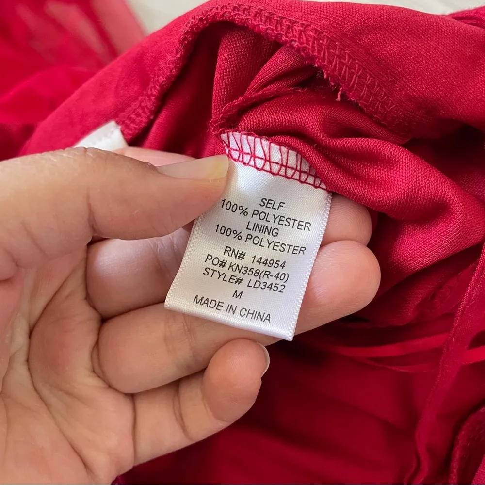 Applique Plunge Maxi Dress floral mesh slits womens Red (medium) formal party - Image 9