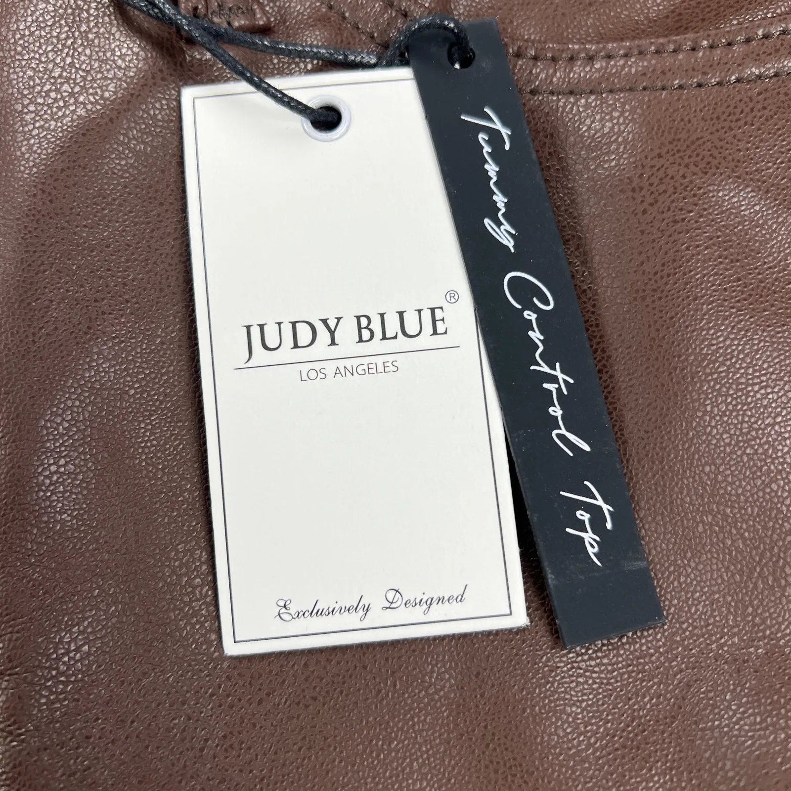 Judy Blue Vegan Faux Leather Tummy Control Top Straight Leg Brown Pants Size 18W - Image 4