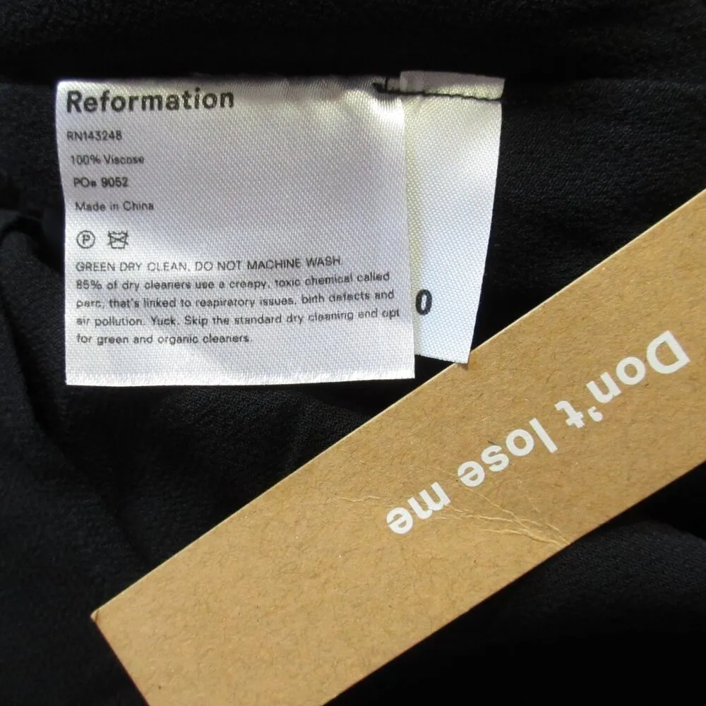 NWT Reformation Nikita Midi in Black Tank Tie Straps Frill Hem Georgette Dress 0 - Image 3