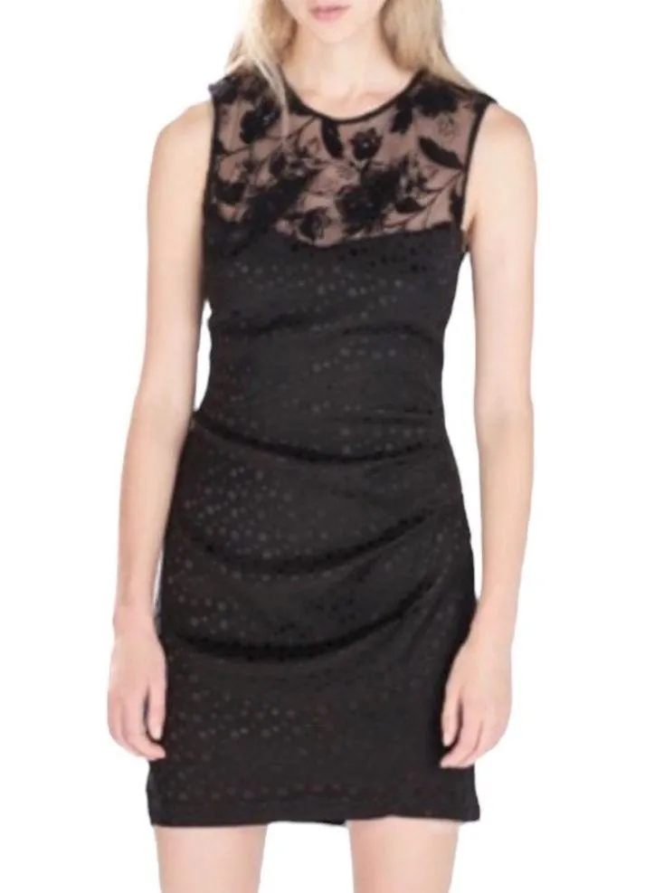 Zara Lace Velvet Polka Dot Mini Dress Black Size XSmall - Image 4