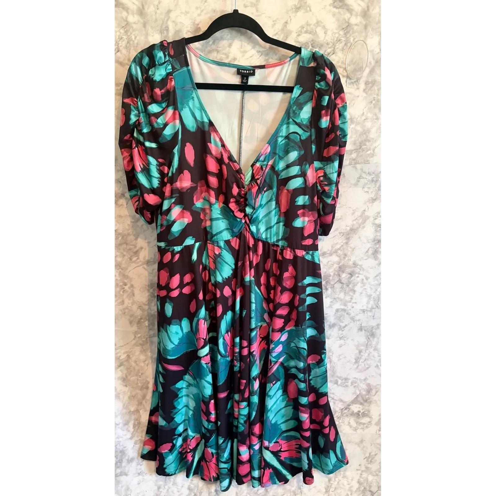 Torrid 2 Floral Butterfly Mini Studio Knit Cinch‎ Front Skater Dress 2x  18 20 - Image 3
