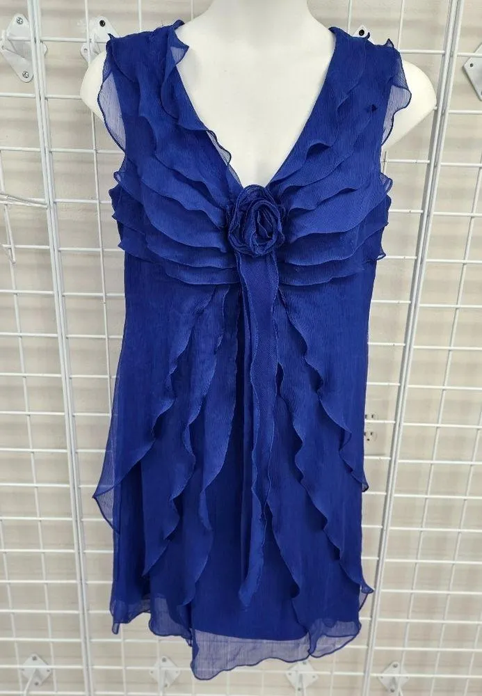 KM COLLECTIONS By MILLA BELL Short Rosette Dress Blue Size 16 - Image 3