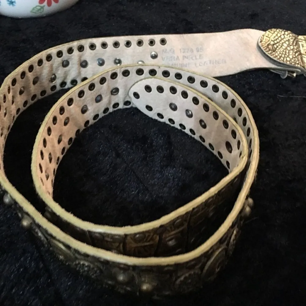 Vera Pelle Authentic Leather Metal Stone Croc Belt - Image 7