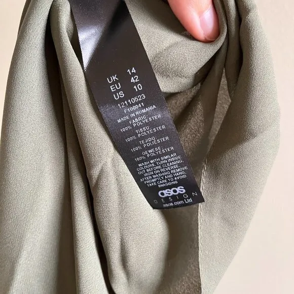 ASOS Olive‎ Green Flowy Short Sleeve Boat Neck Tiered Layered Top Boho Size 10 - Image 4