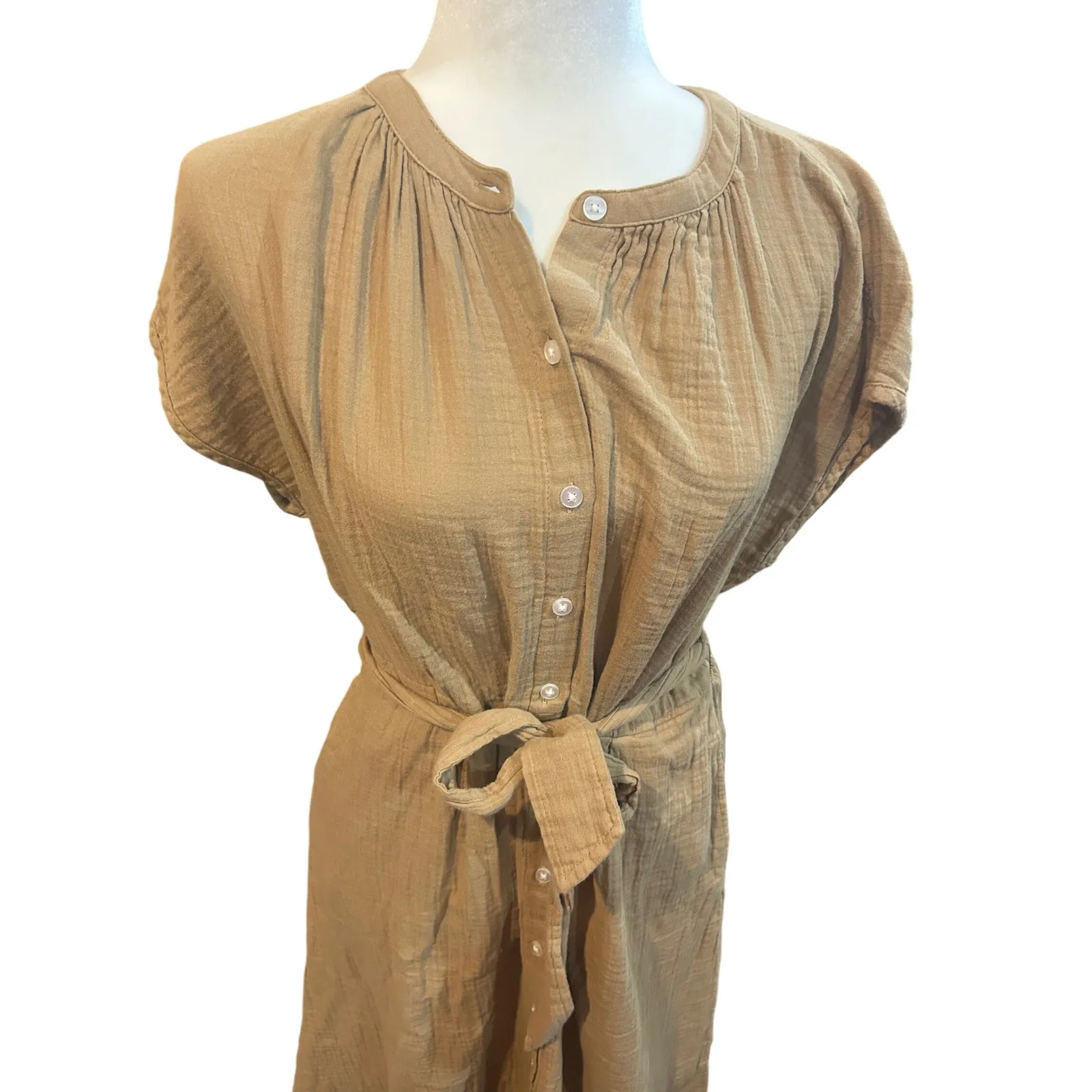 Gap Neutral‎ Button Front Midi Dress with Belt, Casual Everyday Style - Image 2