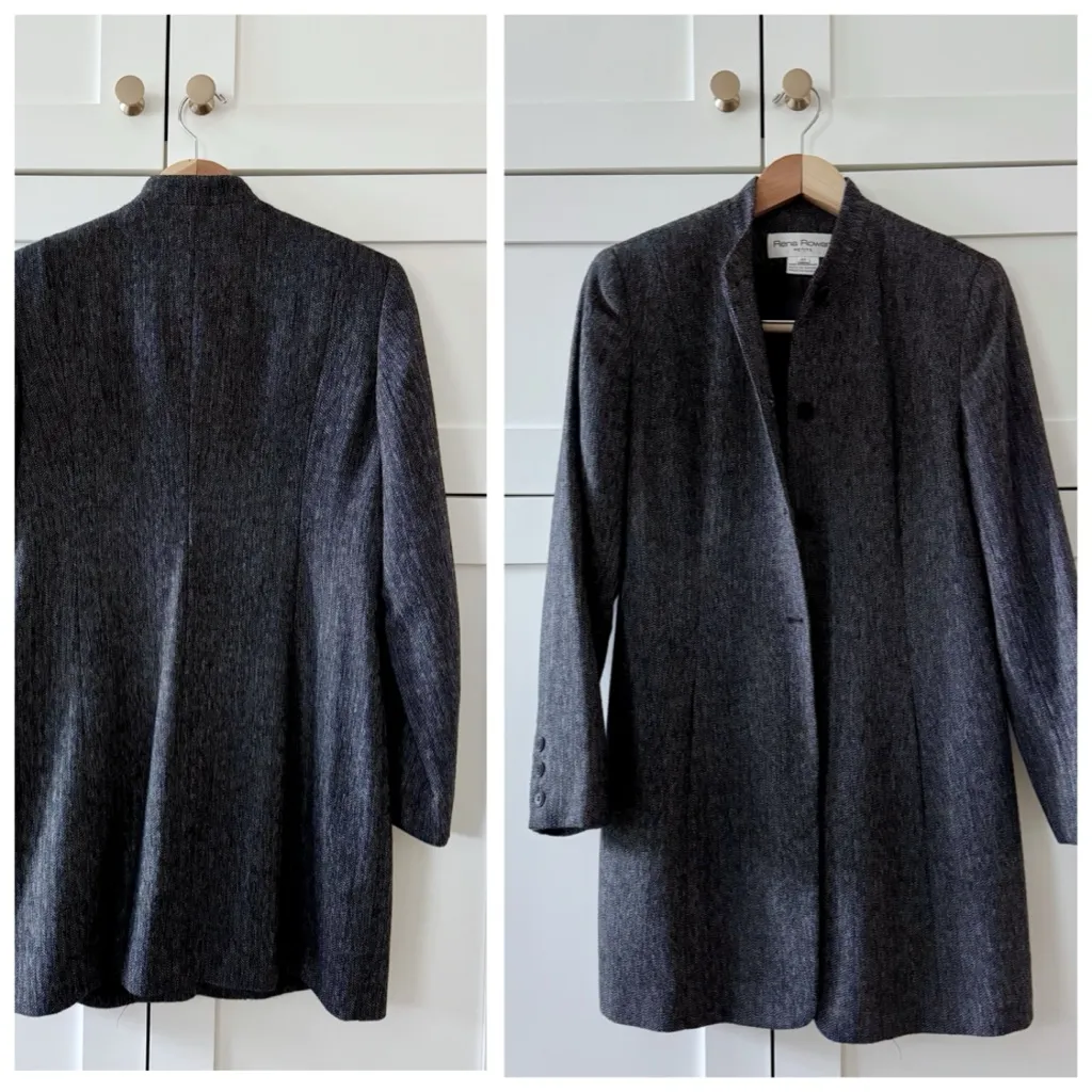 VTG Rena Rowan Merino Wool Blazer Jacket, Charcoal Grey Tweed Knit sz. 8P Gray - Image 3