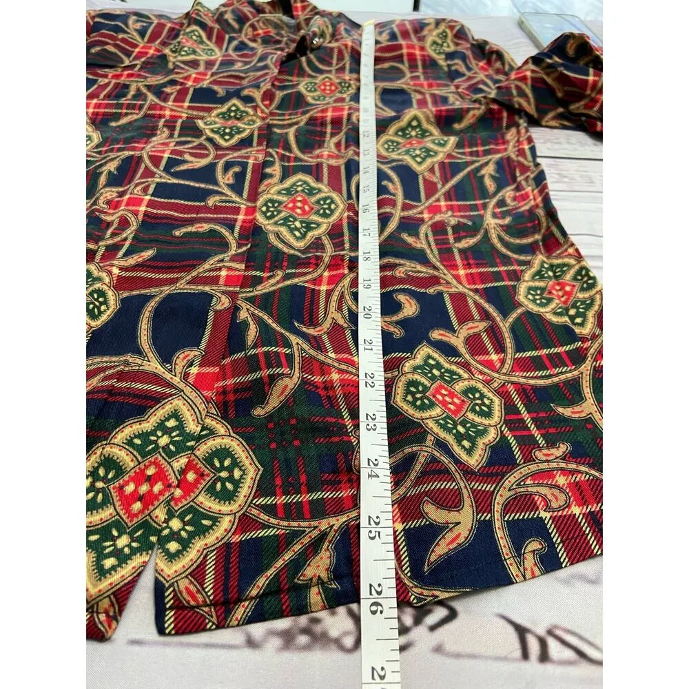 Vintage Talbots Button Up Plaid Shirt Womens 6 Holiday Flannel Rayon Wool USA - Image 7