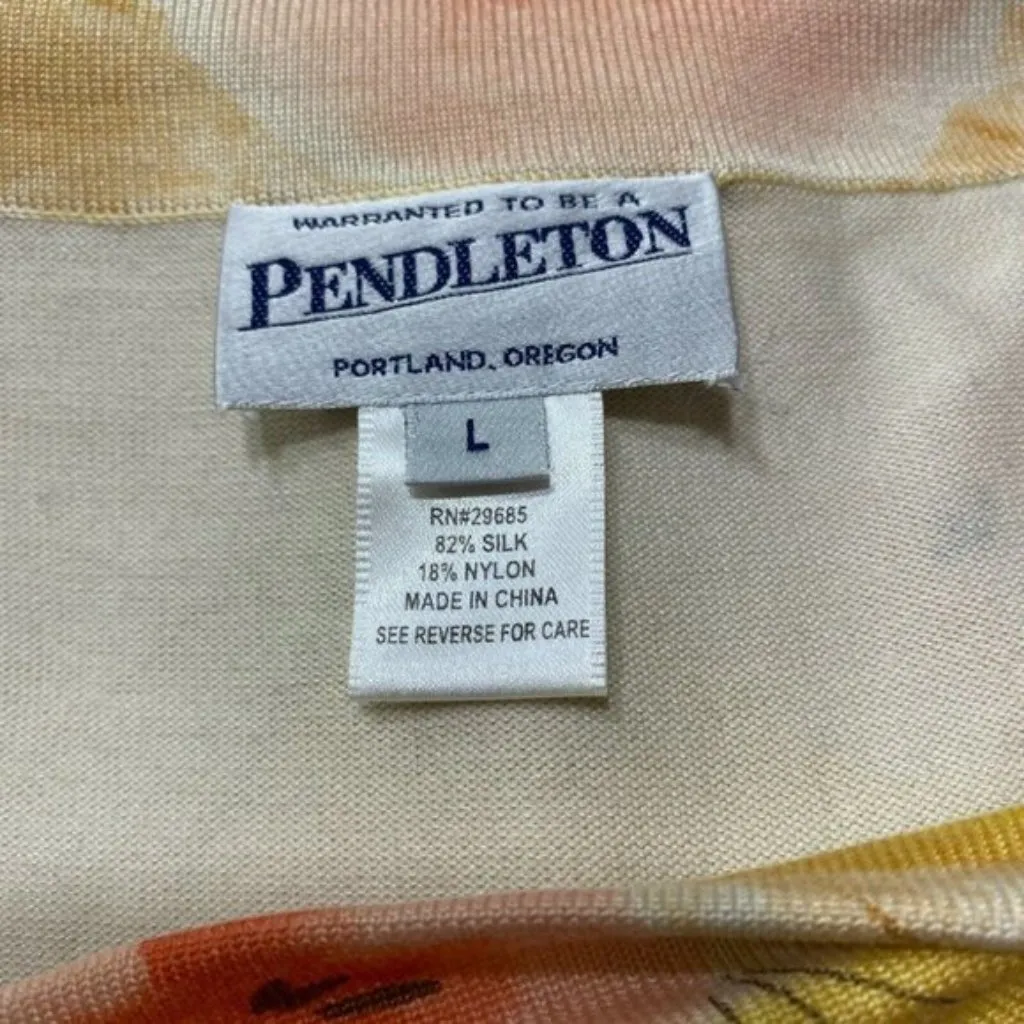 Pendleton Blouse Top L Silk Blend Floral Boatneck‎ Tie 3/4 Sleeve Ribbed Womens - Image 8