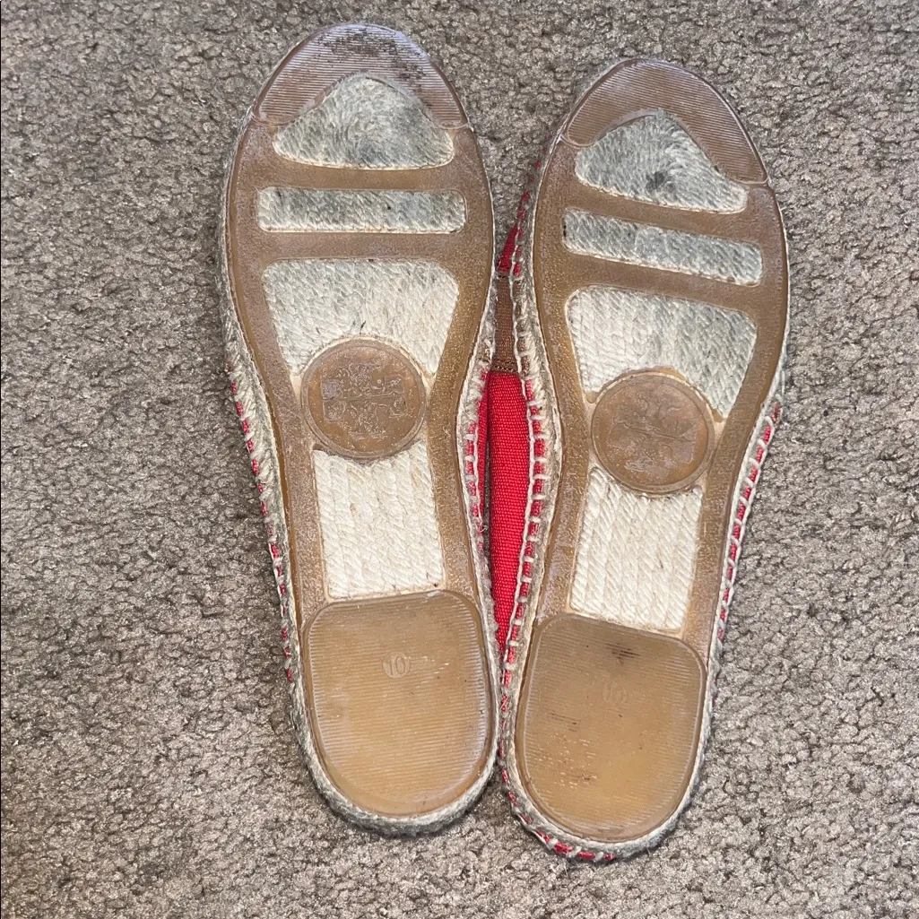 Tory Burch Jamie Woven Canvas Espadrille Red Canyon Tan Logo Flats 10 - Image 7