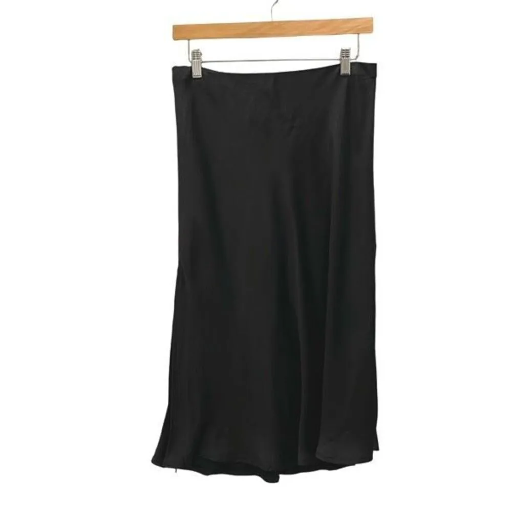 Ee:some USA Women’s Flat Front Pull On Side Slit Satin Flared Skirt Black Medium - Image 3