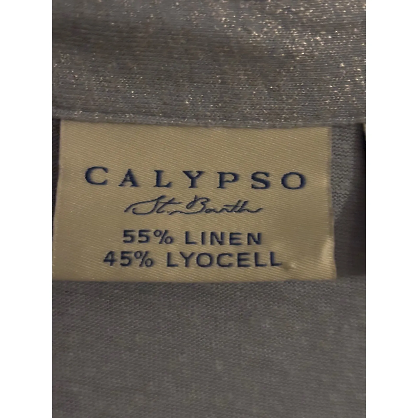 Calypso St. Barth Women's Blue Linen Lyocell Blend V Neck Short Sleeve Top‎ Size L - Image 3