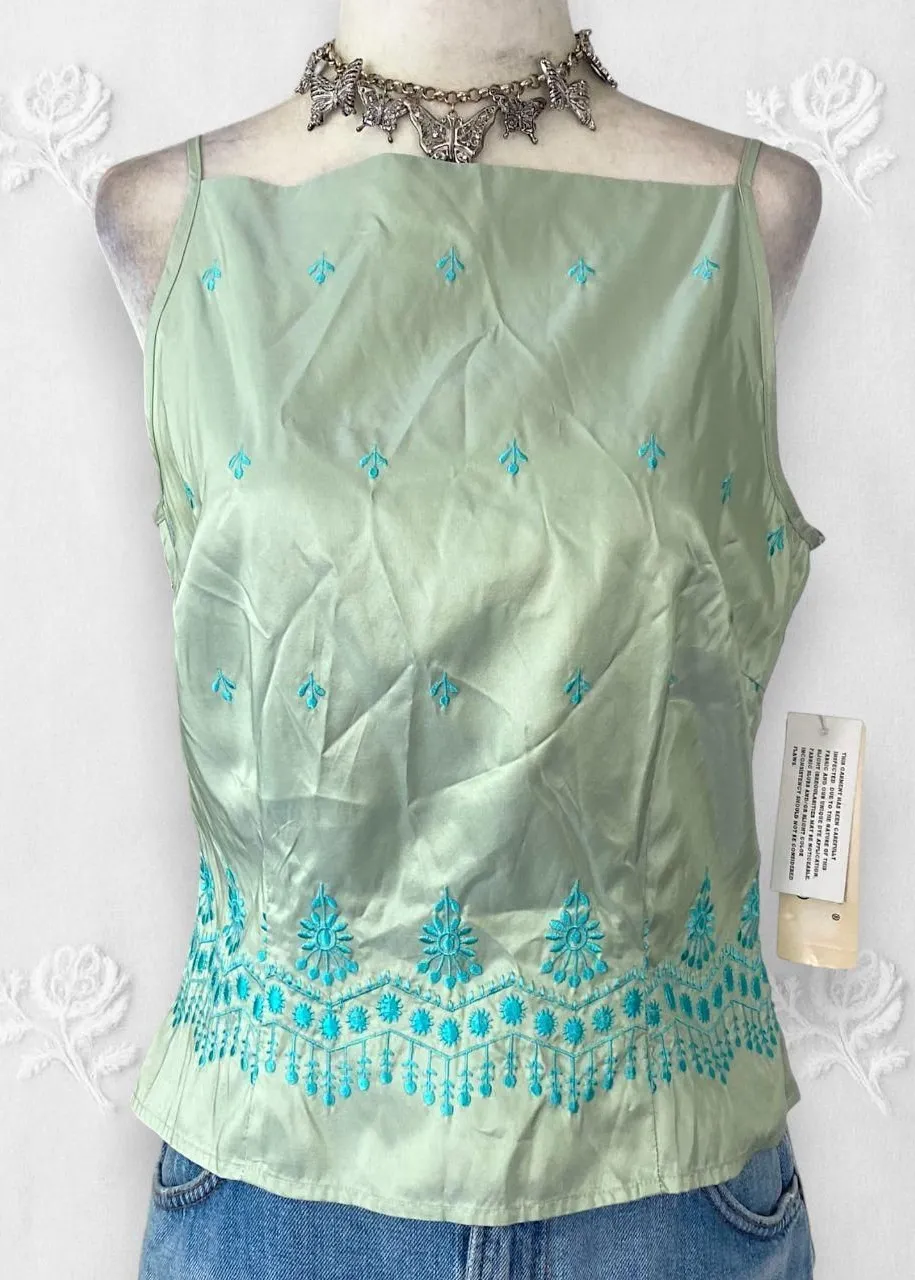 Deadstock NWT Early 2000's Mint Green Teal Blue Silk Fairy Camisole Top 6P / S Size undefined - Image 2