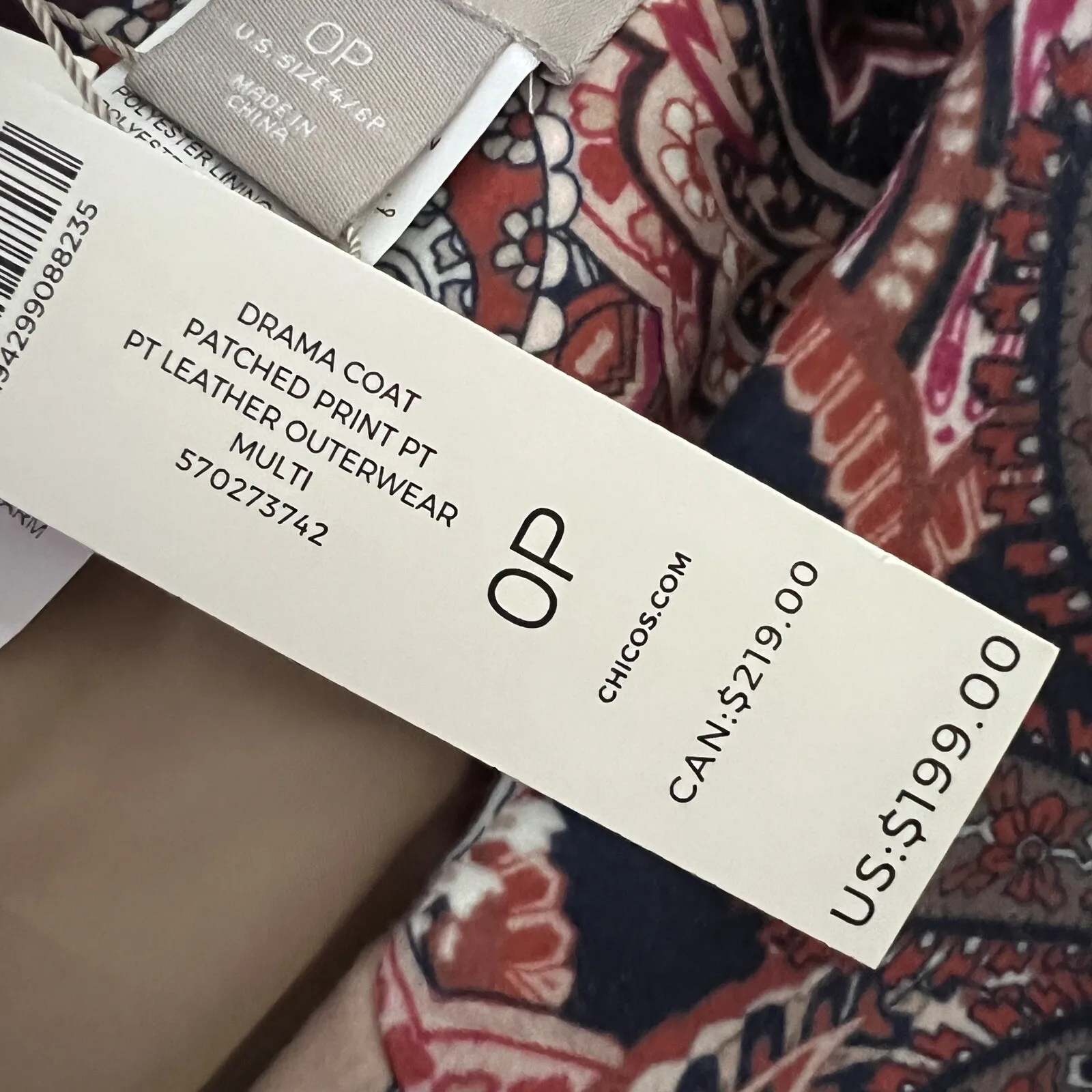 Chicos Drama Coat Womens 4/6P Multi‎ Paisley Patchwork Boho Statement Jacket - Image 10