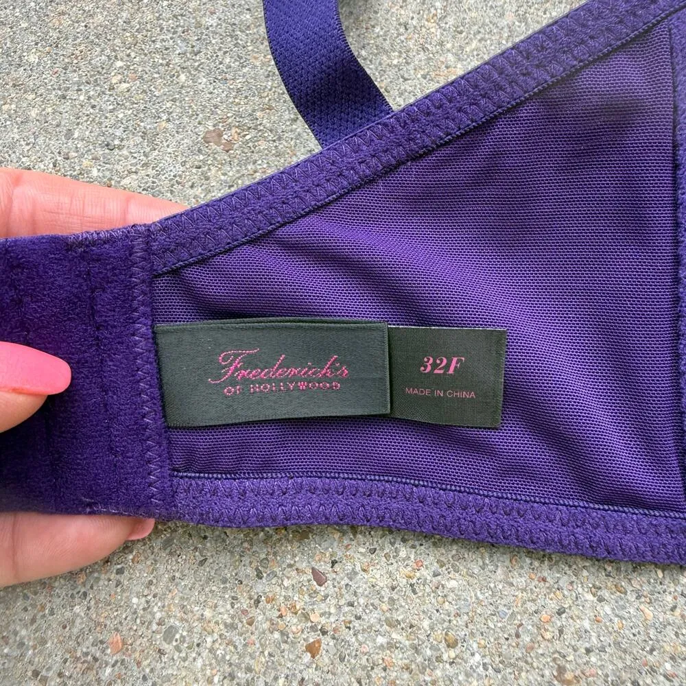 Frederick’s of Hollywood Purple Va Va Voom Satin Full Figure Push Up Bra 32F NWT - Image 5