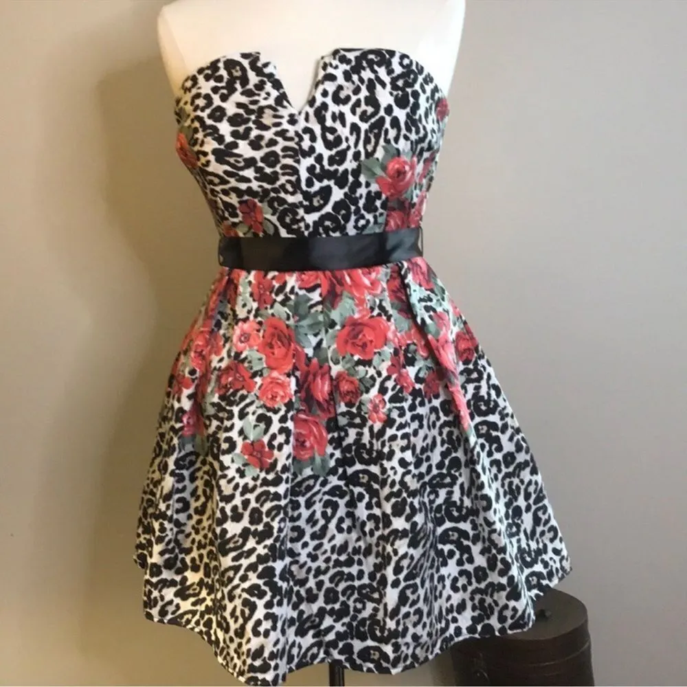 Teeze Me Strapless Animal Print with Red Roses Party Dress, Size 3/4, NWT C27 - Image 6