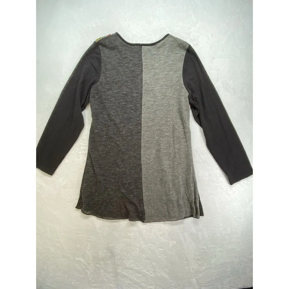 This 'n That Top Womens L Colorblock Scoop Neck Long Sleeve Yarn Art embellished Size L - Image 6