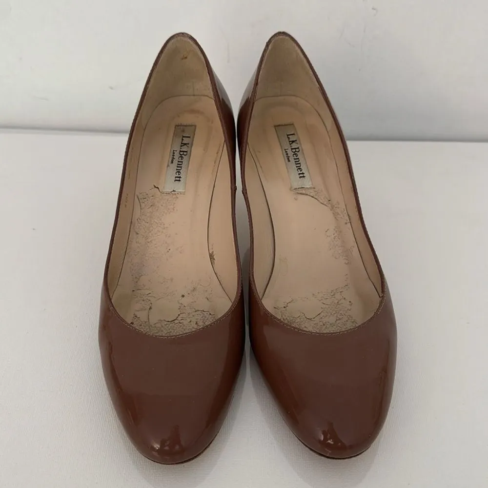 LK Bennett Sybila Pump Heels Women EU 38.5 US 8.5 Patent Leather Brown Shoes - Image 2