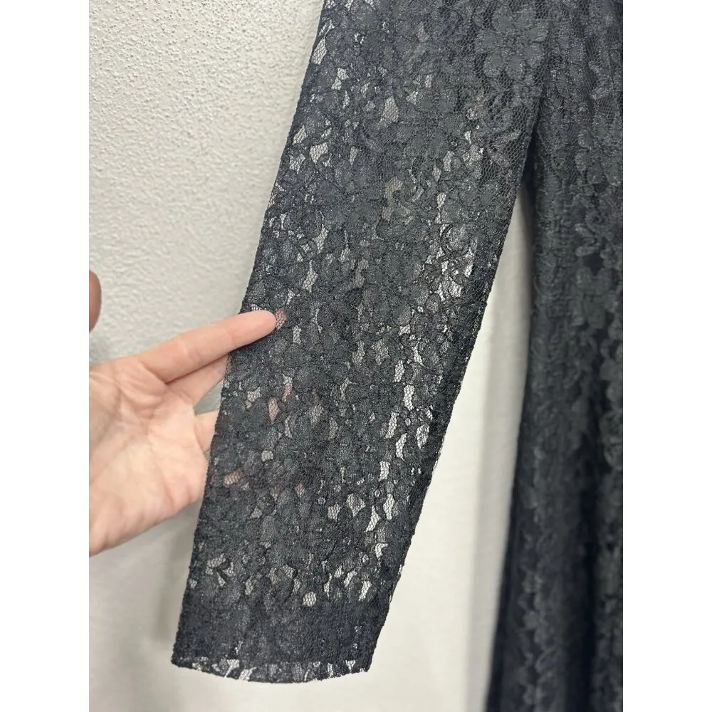 Vtg Gothic Dress 8 Black Floral Lace Sheer Sleeve Emo goth whimsigoth punk - Image 9