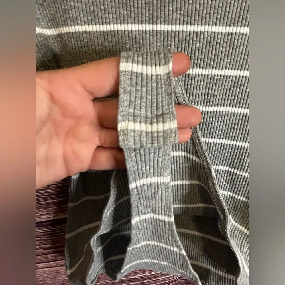 Polagram Gray and White Striped Half Sleeve Bodysuit. Size Medium. - Image 12