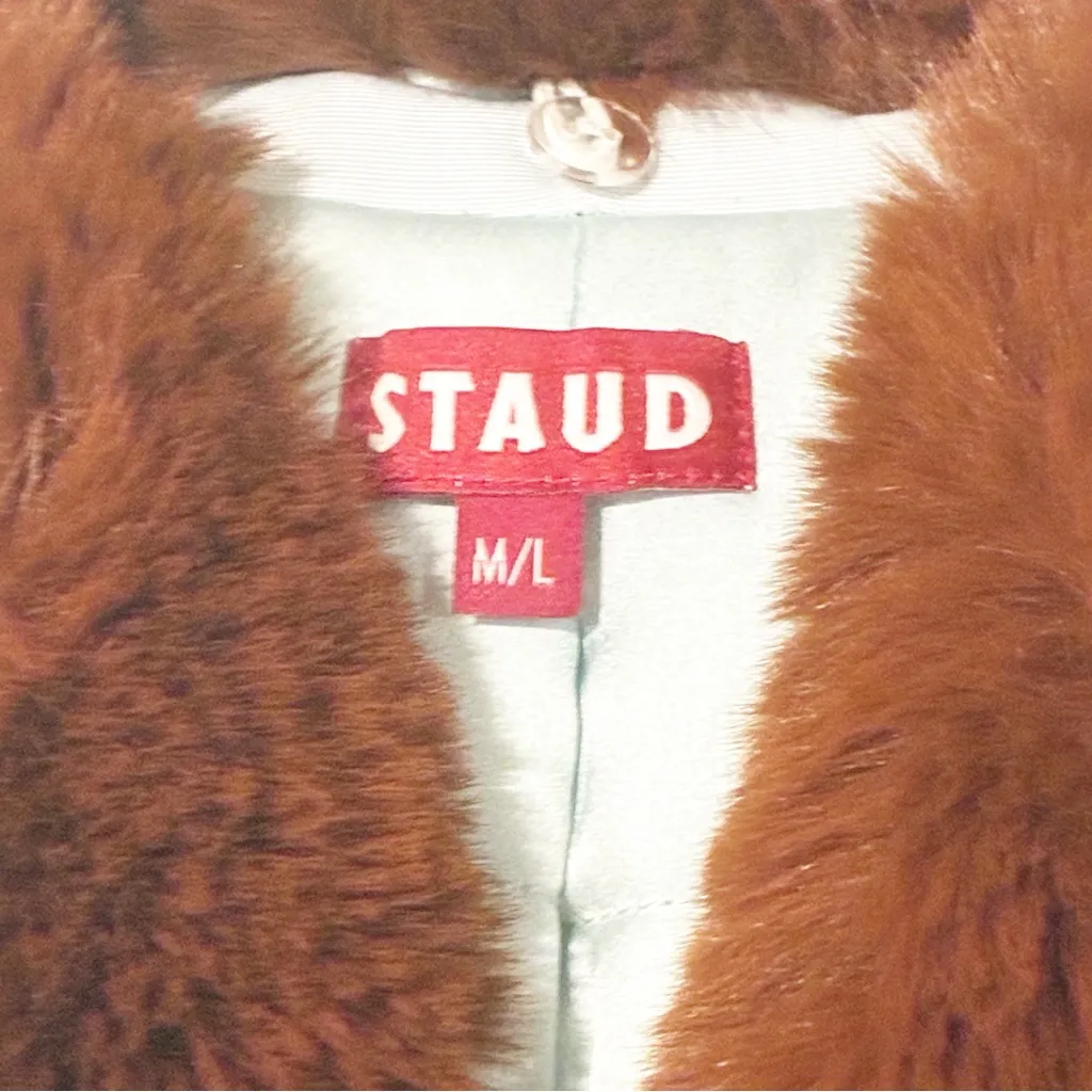 Staud Mint Green Fir Collar Belted Puff Sleeve Trench Coat Removable Collar Size L - Image 6