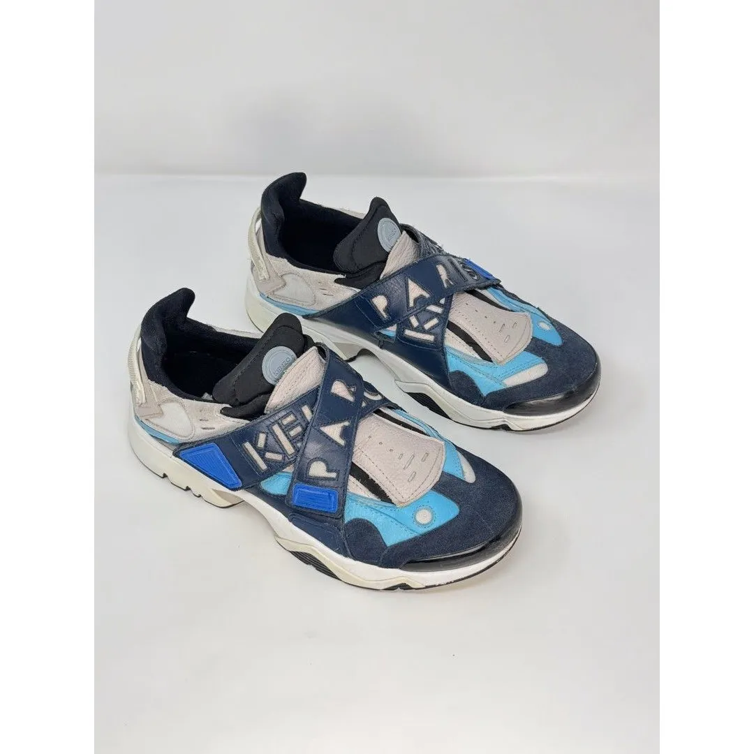KENZO Women Shoes Blue Sonic Trainer Leather Chunky Sneakers Cross Strap 44 US 9 - Image 2