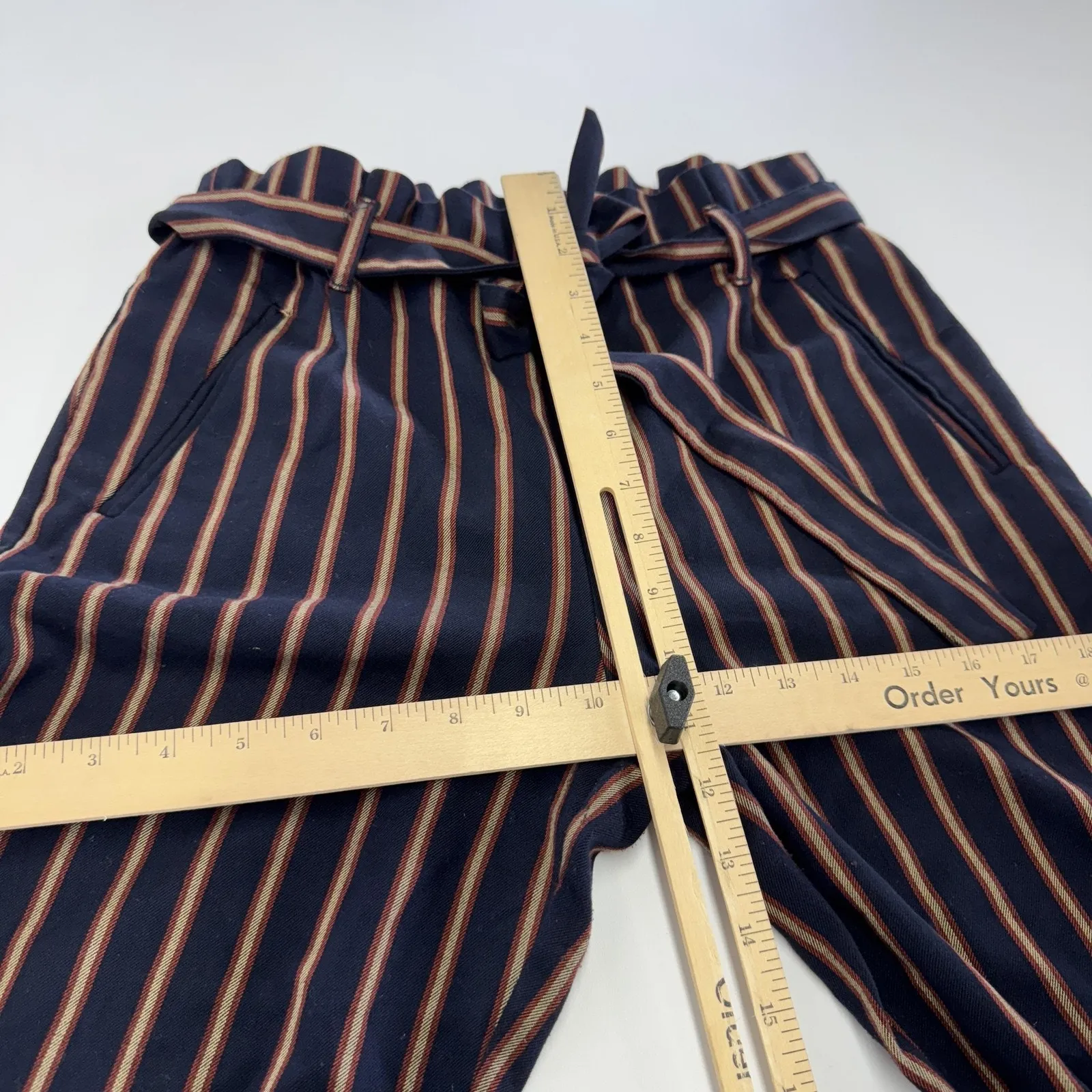 Zara Trafaluc Pants Womens Small Striped Paperbag Waist Tie Belt Casual Trousers - Image 5