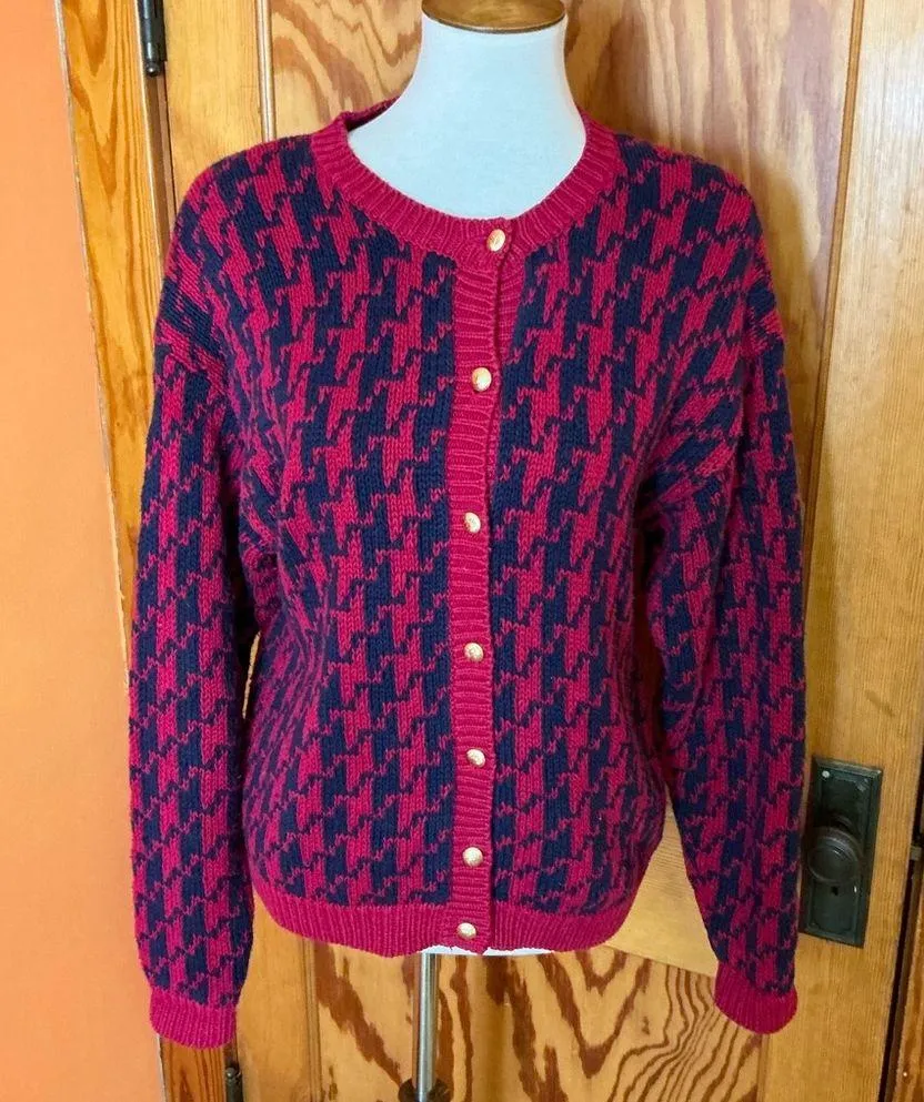 Vtg 80s eagles eye cardigan sweater Blue Size L - Image 6