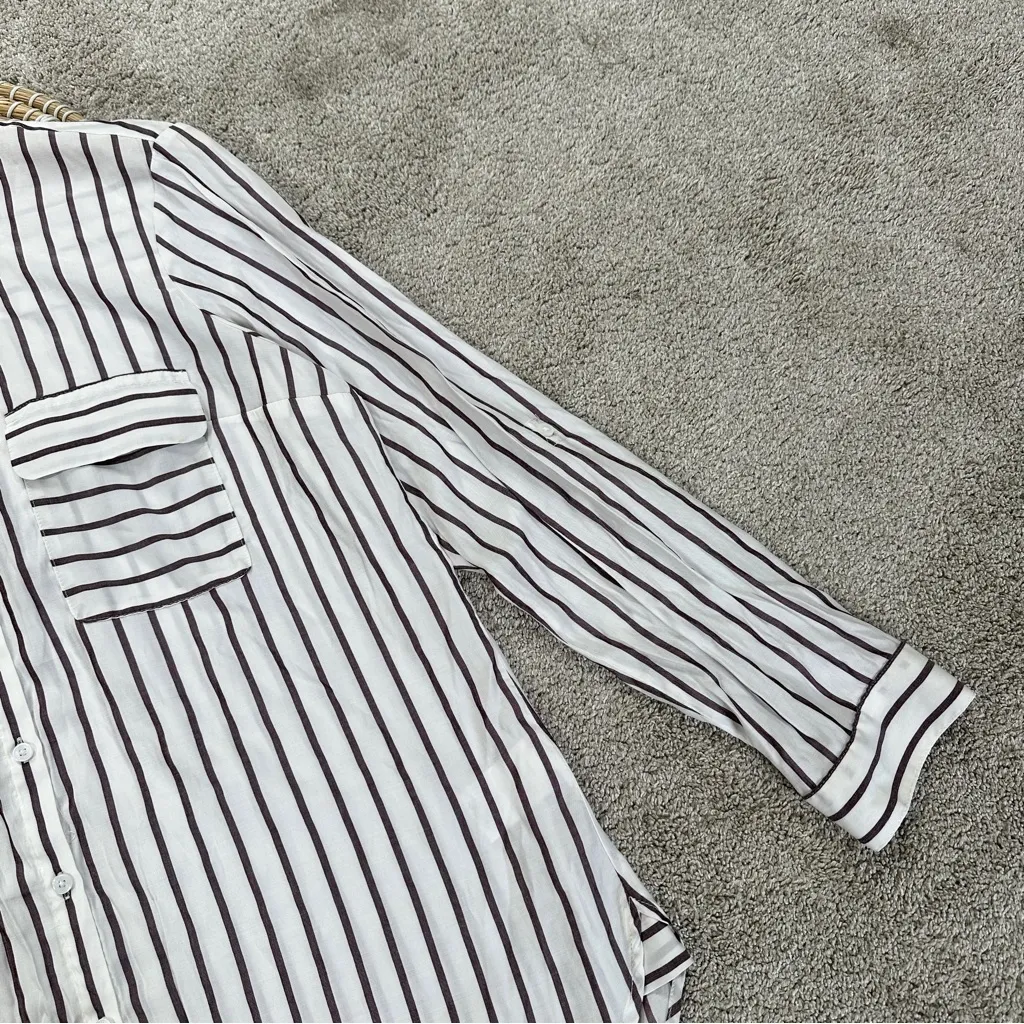 Express Women’s The City Stripe Button Up Shirt Top Longsleeve Office White L - Image 5